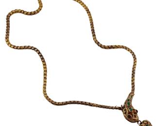 Victorian Emerald and Garnet Snake Necklace