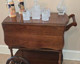 Mahogany Tea Cart- Crystal Decanter Set