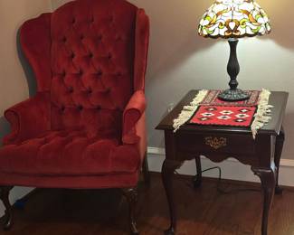 High Back Queen Anne Chair - Side Table