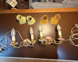 Italian Rococo Sconces. In working order with somewhat aged shades, but still very nice.