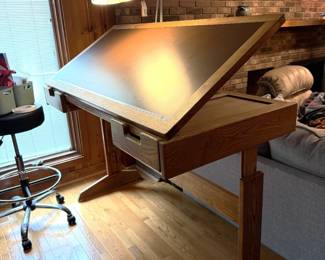 Handmade Solid Oak Drafting Desk. Must see to appreciate.