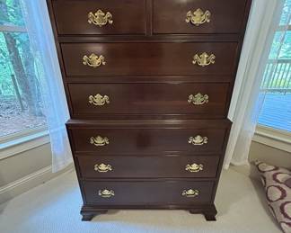 Stickley Cherry chest-on-chest tall dresser, brass hardware, 7 drawers