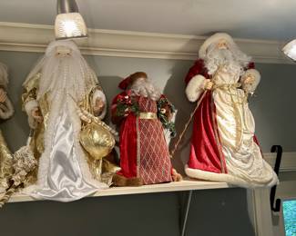 Set of 3 large decorative Santa figurines, gold/red velvet