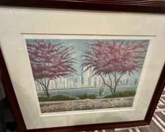 Signed artist proof print, Chicago skyline, framed