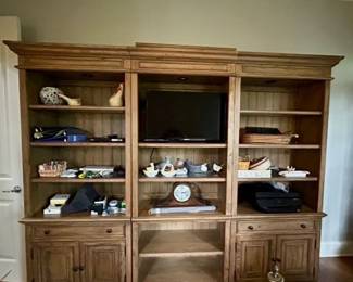Large wood entertainment center / bookshelf wall unit, 3-piece