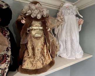 Pair decorative Santa figurines, gold & white robes