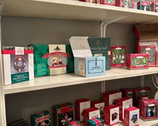 Large lot Hallmark Keepsake ornaments, Lladro box, collector kits