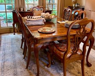 Queen Anne style dining table with 6 ball-claw chairs
