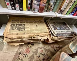 Vintage WWII-era newspapers plus book collection lot
