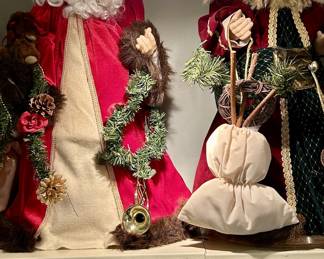 Pair of large decorative Santa figurines with fur trim