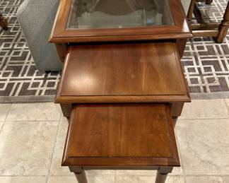 Vintage nesting tables, set of 3, glass top