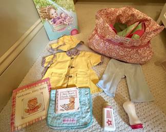 American Girl Bitty Baby doll clothes, books, bag lot