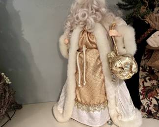 White fur-trimmed Victorian Santa figure, gold robe