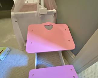 Kids pink wooden step stool with heart cutout