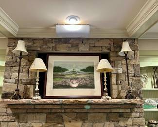 Framed signed artist proof fountain print with lamps