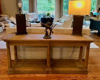 Wooden console table with turned column legs