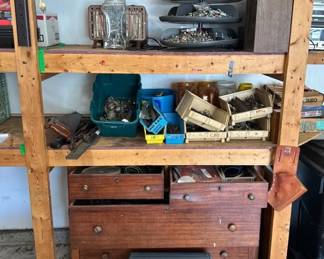 Assortment Of Nuts, Bolts, Cabinet, Ooga Car Horn, And More