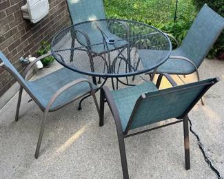 Wrought Iron Table Black With Greyblue Chairs