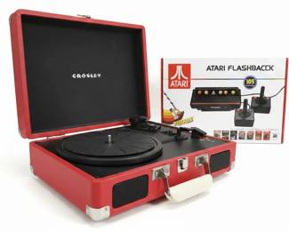 Atari Fashback 8 And Red Crosley Portable Turntable with Box