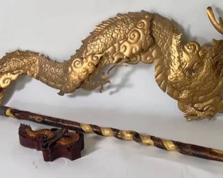 Dragon Decor with Carved Puzzle Box Brazos Walking Stick