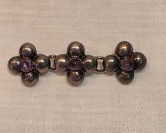 Antique Sterling Amethyst Brooch