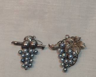 Pair Of Sterling And Pearl Brooches