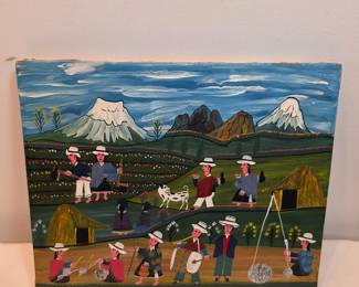 Ecuadorian Folk Art Painting Oil On Canvas