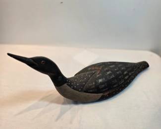 SR White Hand Carved Loon Sculpture 