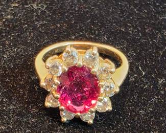 14k Gold Ring With Tourmaline And Small Diamonds