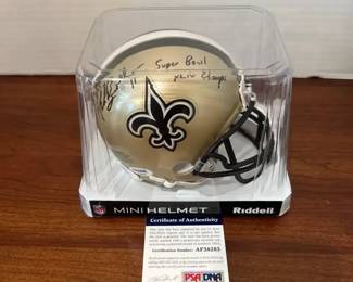 Authenticated Mark Brunell SB XLIV Signed Saints Mini Helmet