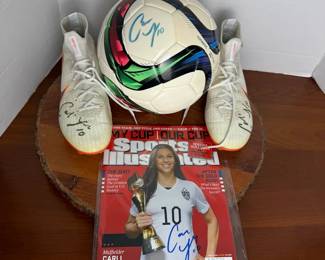 PSA Authenticated Carli Lloyd Signed Magazine and Soccer Ball, with GameWorn Signed Cleats