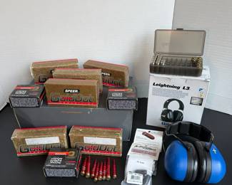 Ammunition Lot, With 2 Sets Of Protection Earmuffs, Dummy Rounds, 45 Auto, 9mm Luger P, 40 SW