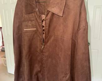 Chestnut Hill Mens XL Brown Faux Suede Full Zip Jacket Embroidered MGE UPS Systems