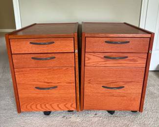 Vintage IKEA Wooden 3Drawer Rolling Cabinets, Bottom Drawer for Files