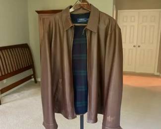 Polo Ralph Lauren Brown Lambskin Leather Jacket with Plaid Lining Sz L