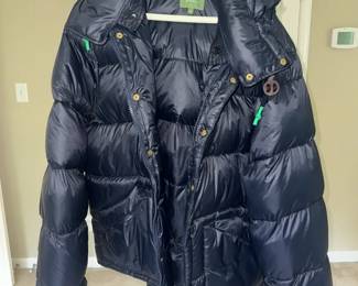 Sid Mashburn Mens Navy Down Puffer Jacket XL Full Zip Snap Front Hooded Luxury Coat