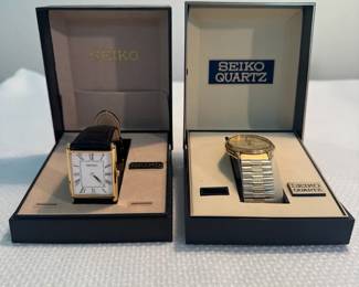 Vintage Seiko Watch Lot 2 Quartz Wristwatches w Original Seiko Display Boxes