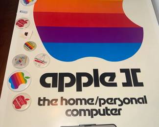 Vintage Apple Computer Memorabilia Lot Apple II Poster, Pins, Flashlight Leather Accessories