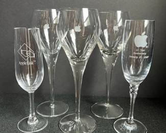 Vintage Apple Computer Glassware Lot 1982 One Billion Sales Goblets, AppleLink, 1987 Anniversary