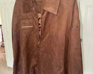 Chestnut Hill Mens XL Brown Faux Suede Full Zip Jacket Embroidered MGE UPS Systems