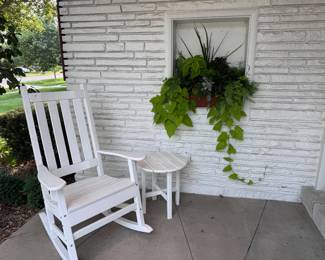 Rocking chair, table, flower window box, all planted and healthy!