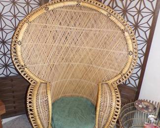 Rattan Oriental chair, 4 panel wood screen