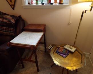 walnut marble top table BRASS TRAY TABLE, brass floor lamp