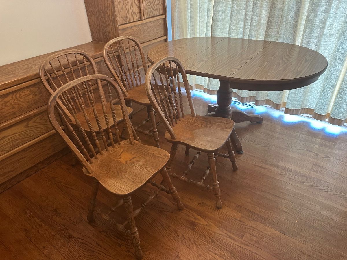 $140.00 excellent signed table, and 4 chairs solid hard wood.