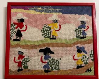 Needlepoint Art of Clementine Hunter cotton picking scene ❤️