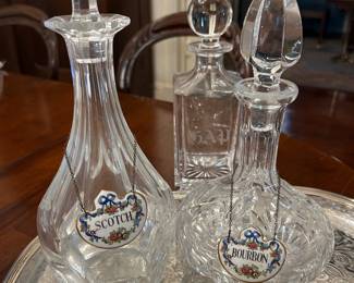 Beautiful assortment of crystal bar decanters