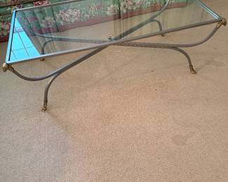 Maison Jansen Steel & Brass Cocktail Table 50' x 26"