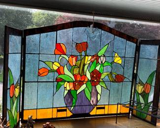 Stained glass fireplace cover
