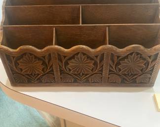 Vintage Lerner Faux Carved Wood Desk Organizer