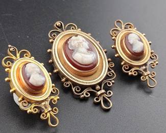 Victorian Style Carved Brooch Set
